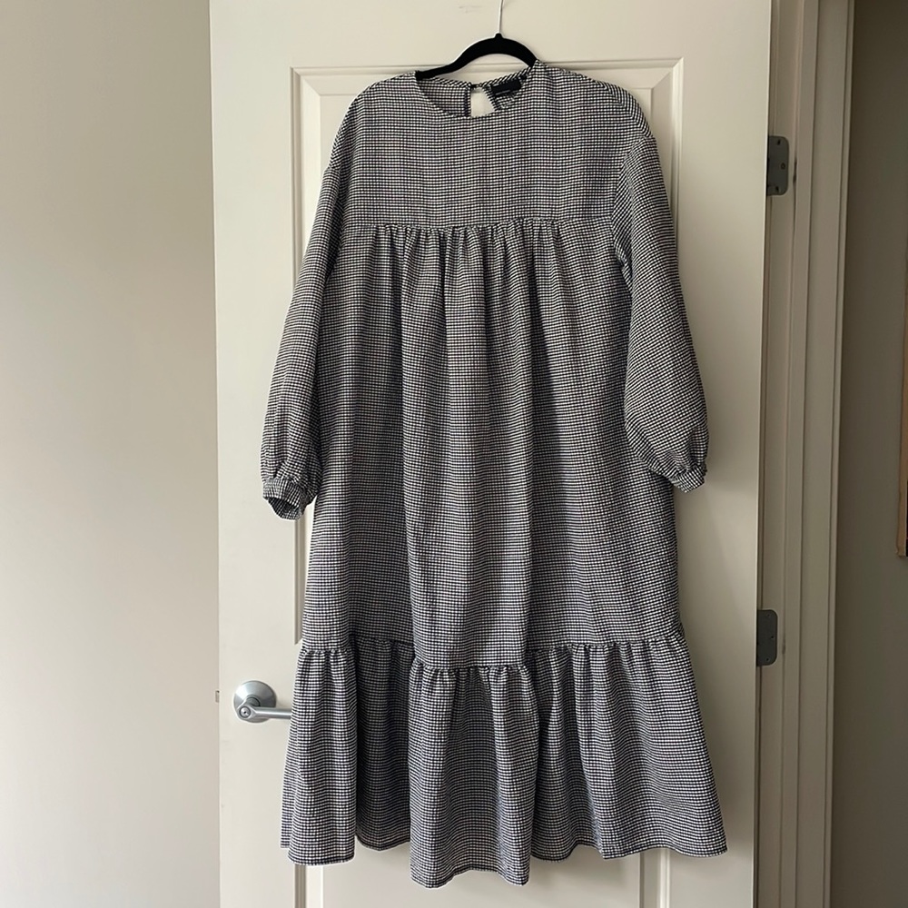ASOS DESIGN Oversized Check Midi Smock Dress with Pephem